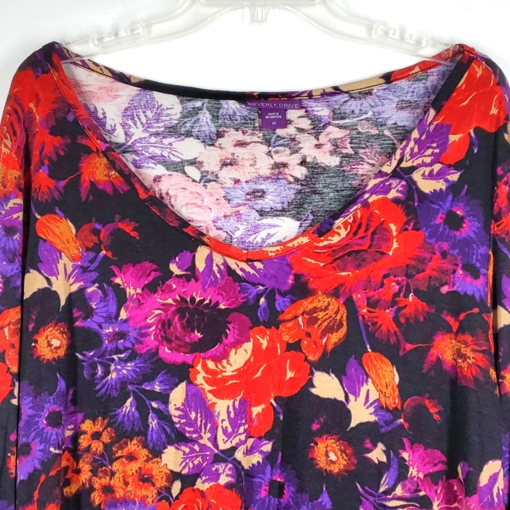 Beverly Drive Floral Blouse Red Purple Boho Tunic Top Long Sleeve Size 2X - Picture 2 of 11